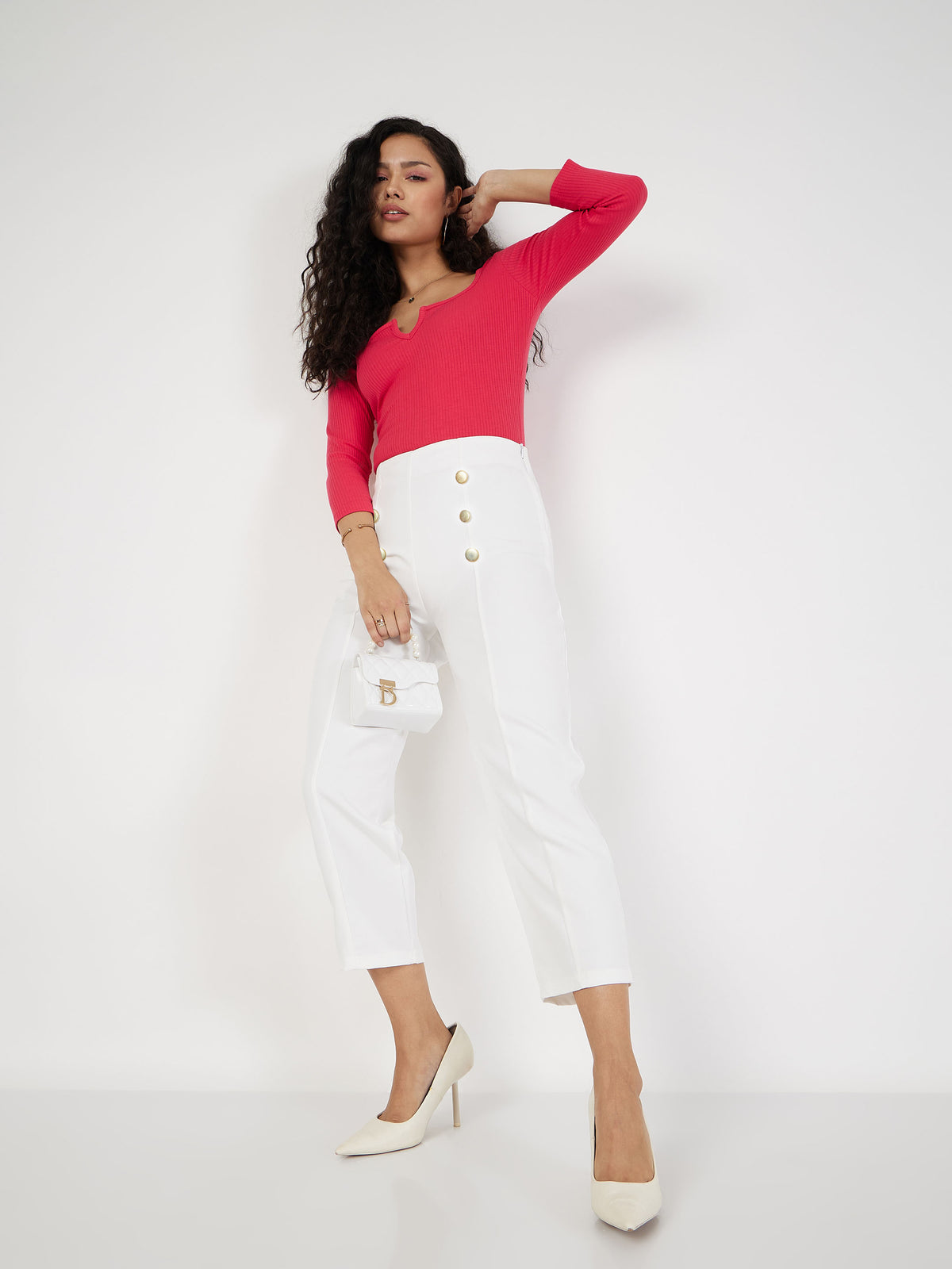 Women White Front Darted Balloon Fit Pants