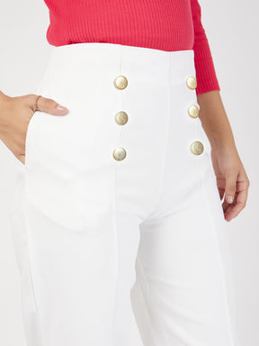 Women White Front Darted Balloon Fit Pants