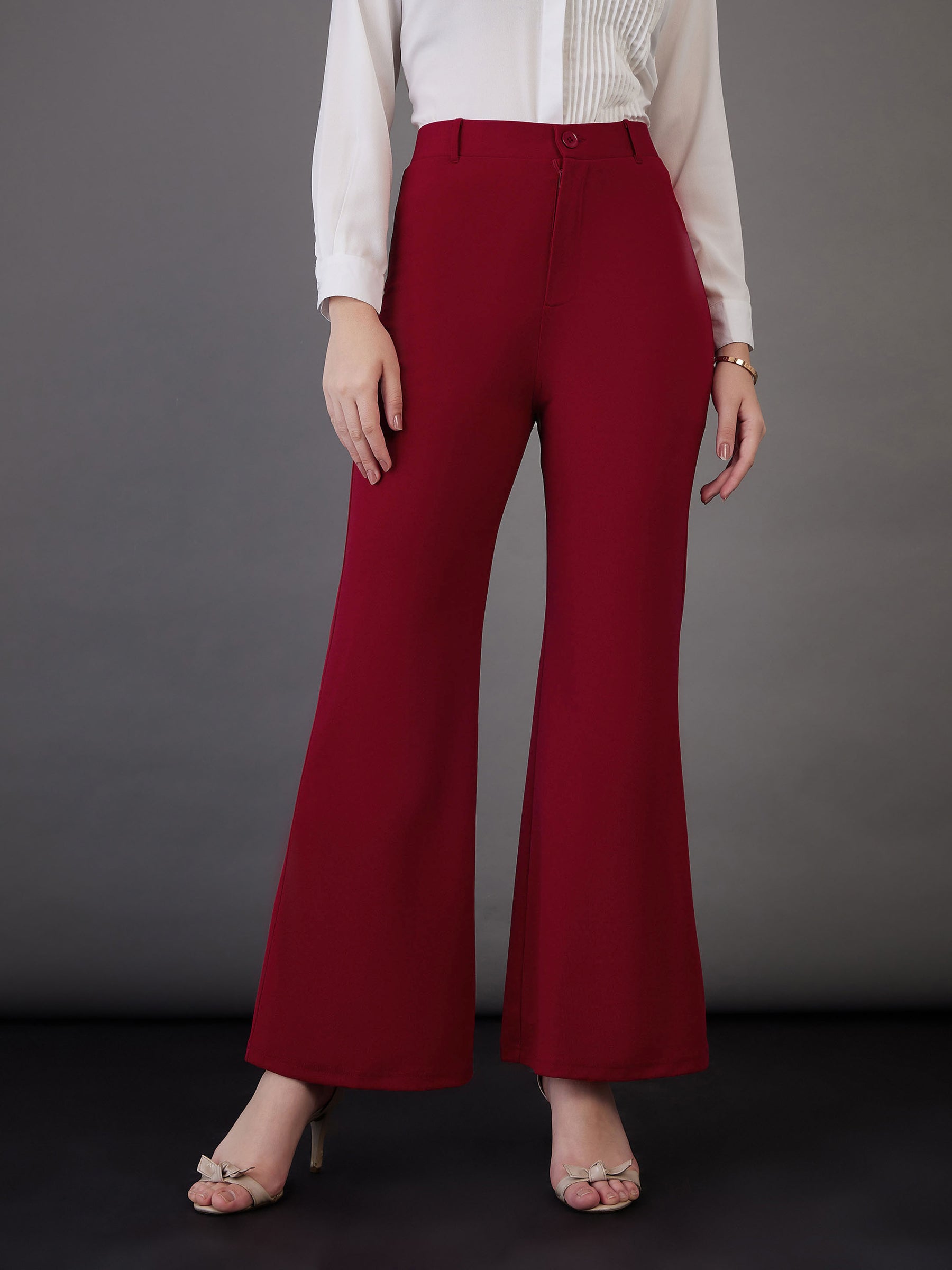 Women Red Knitted Bell Bottom Pants