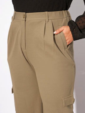 Women Beige Multi Pockets Cargo Pants