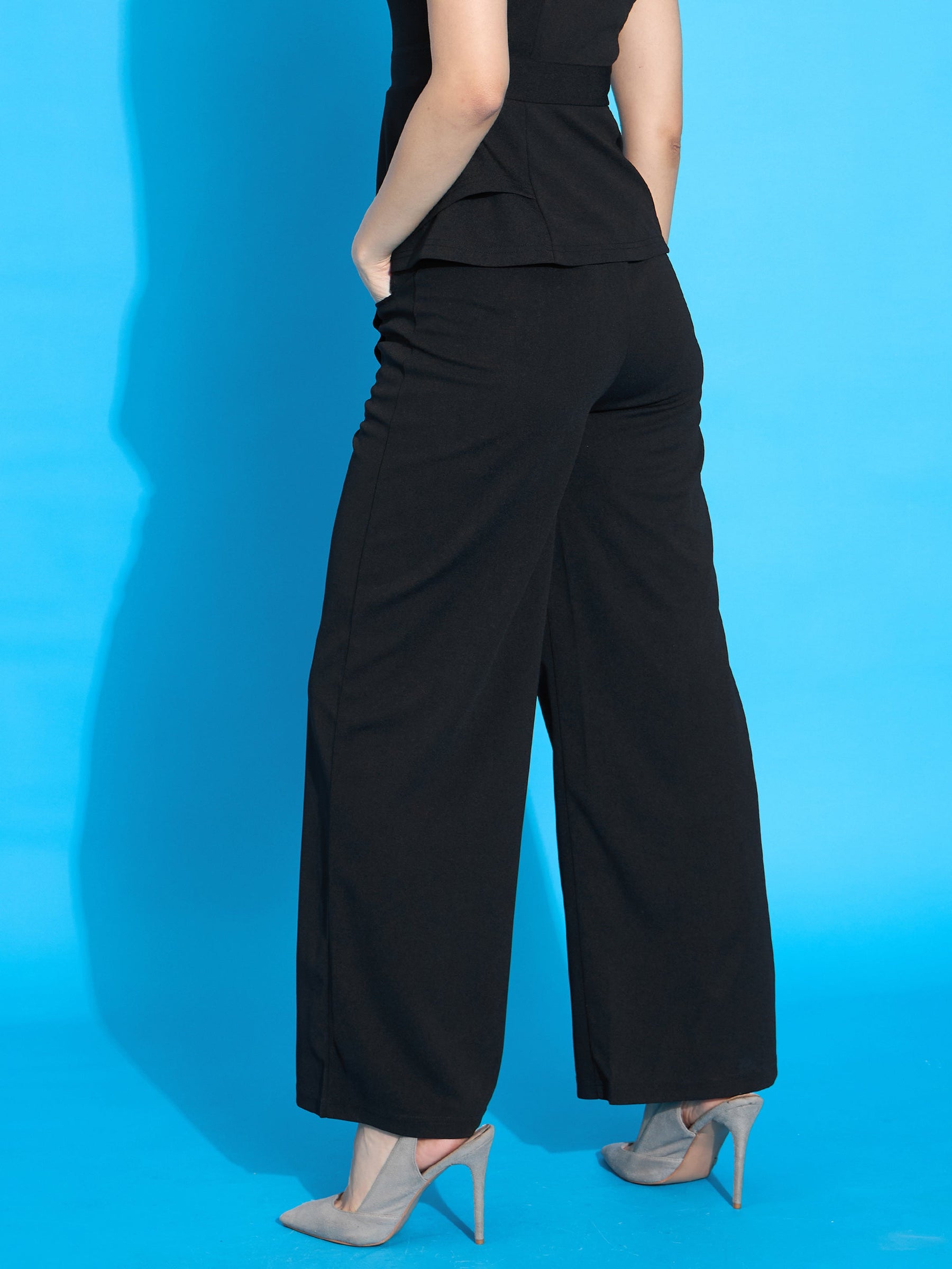 Black Front Pleated Straight Fit Trousers-SASSAFRAS worklyf