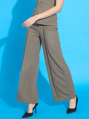 Beige Front Pleated Straight Fit Trousers-SASSAFRAS worklyf