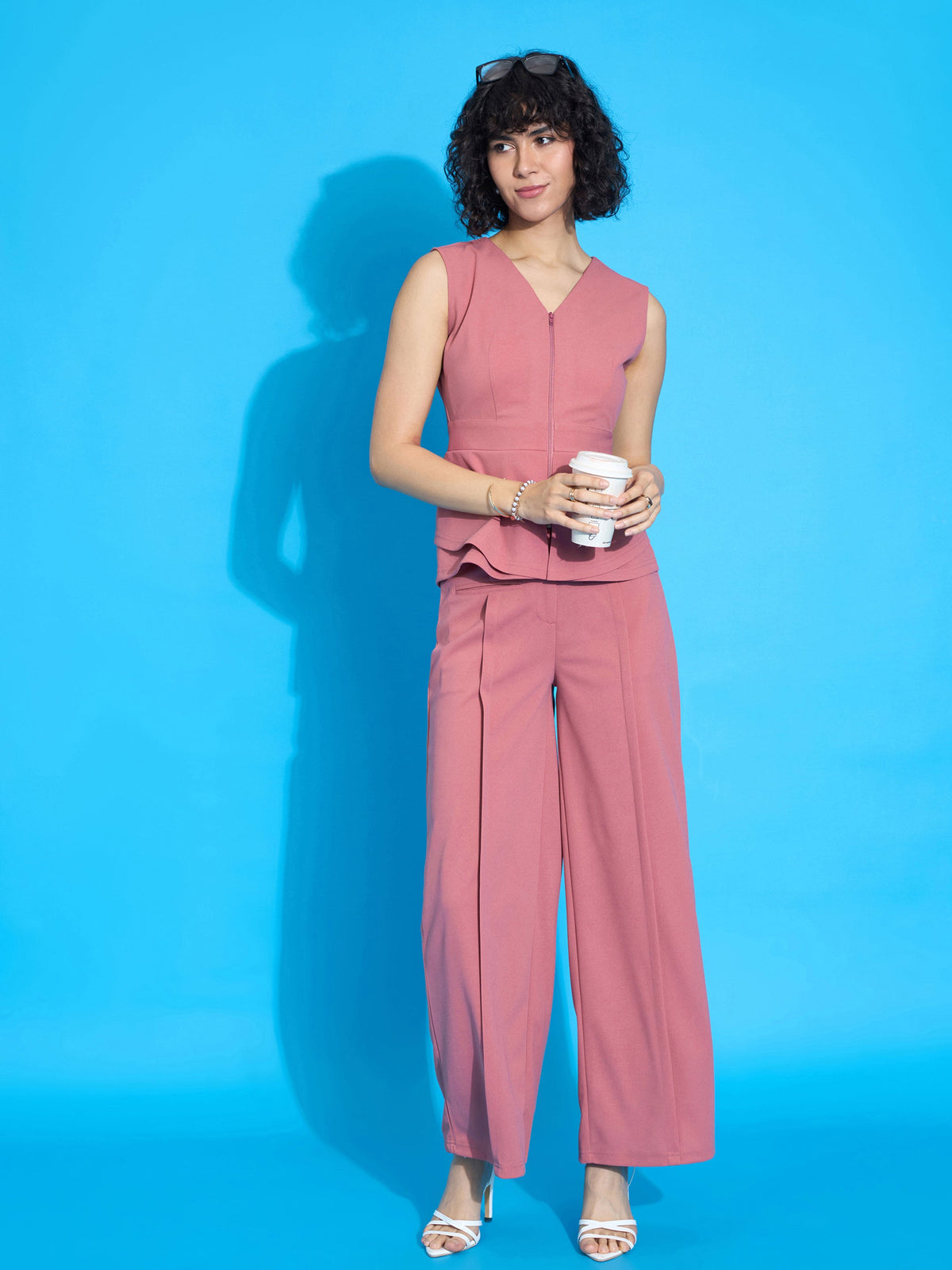 Peach Front Pleated Straight Fit Trousers-SASSAFRAS worklyf