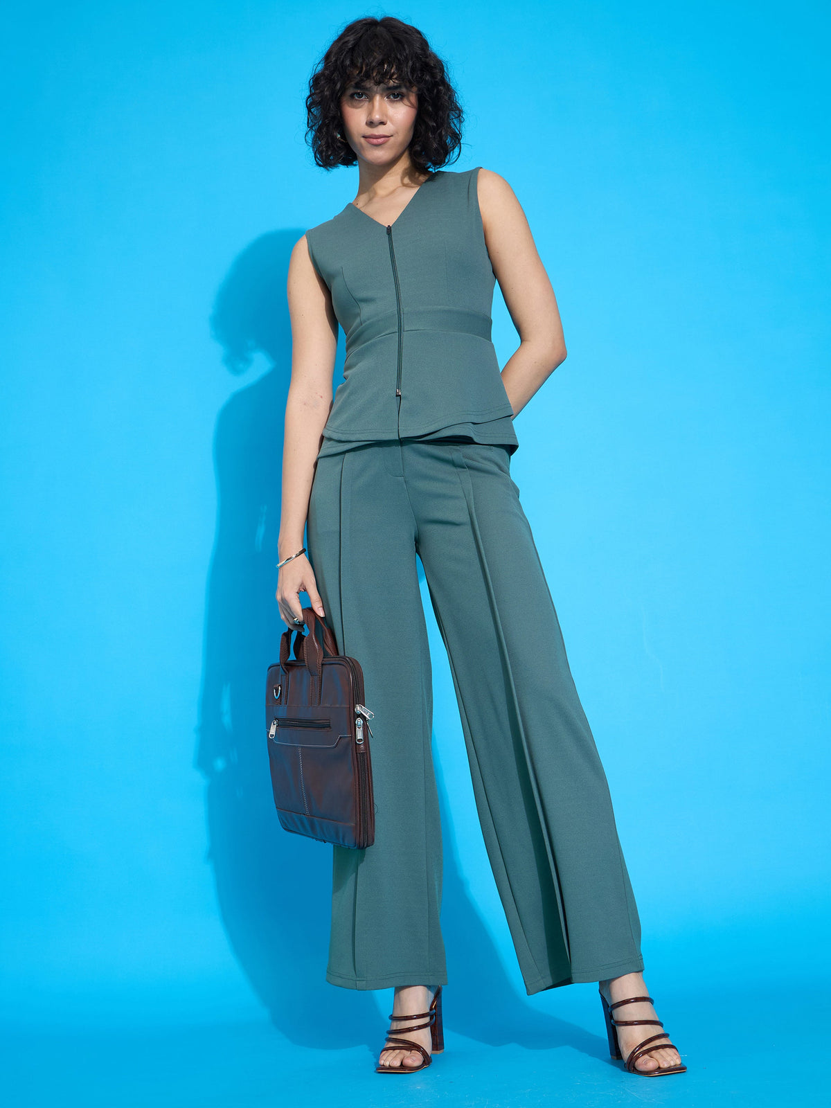 Green Front Pleated Straight Fit Trousers-SASSAFRAS worklyf