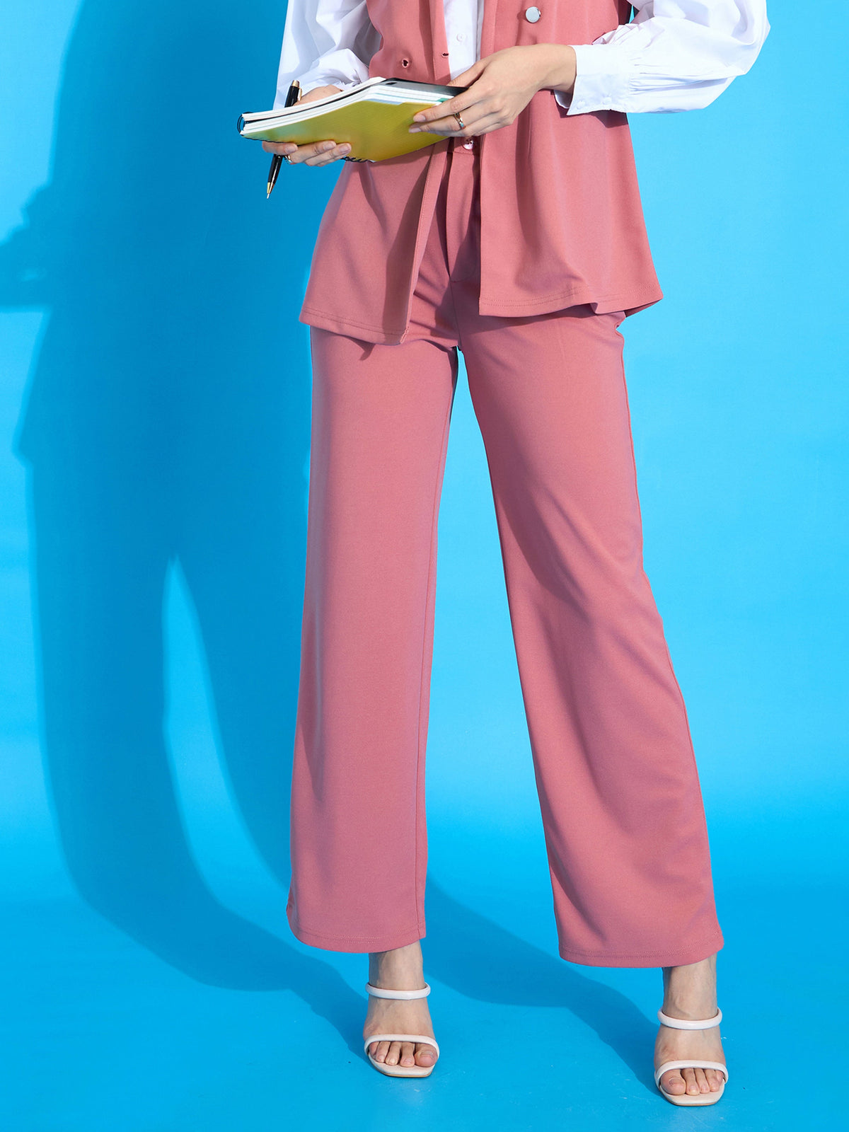 Pink Pleated Straight Pants-SASSAFRAS worklyf