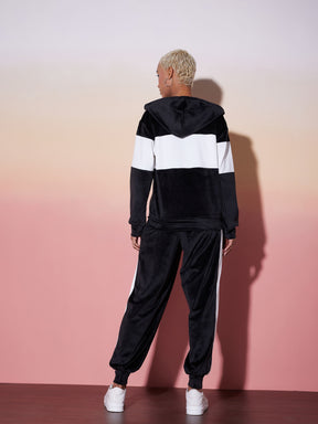 Women Black & White Velour Hoodie With Jogger