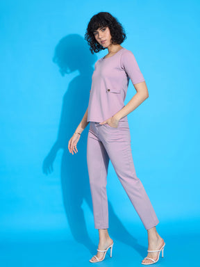 Pink Half Sleeves Top With Tapered Pants-SASSAFRAS worklyf
