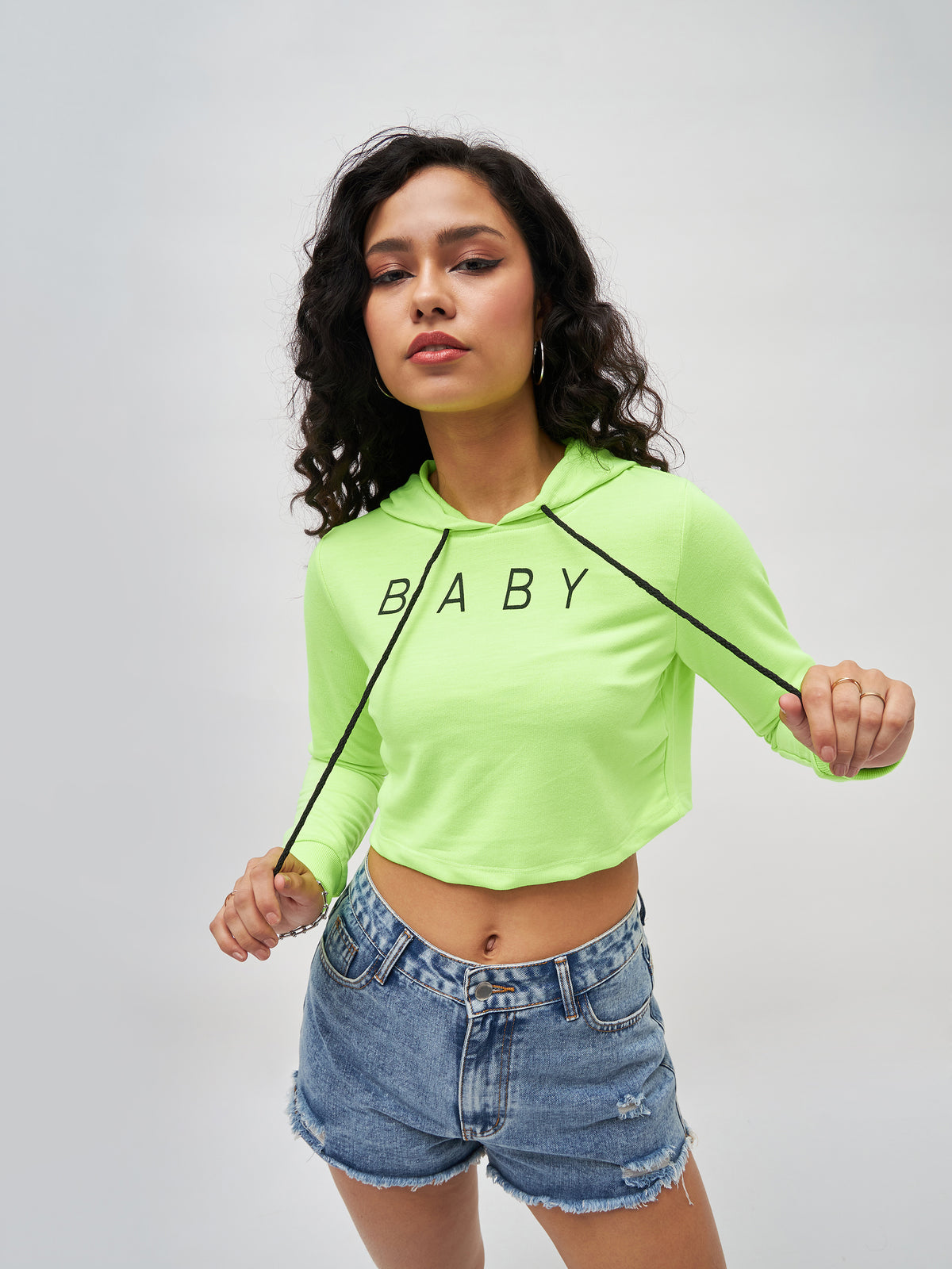 Neon Green Baby-Print Crop Boxy Hoodie
