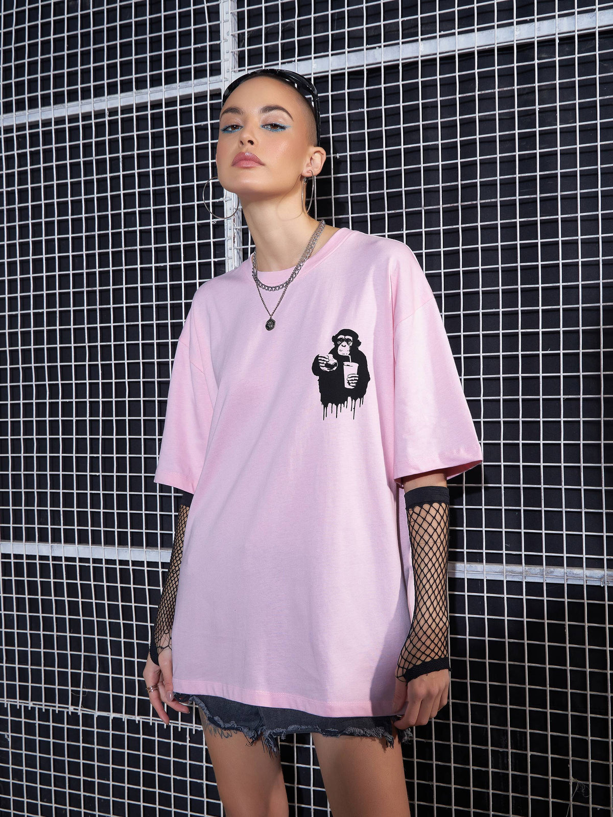 Pink ADDICTED Printed Oversize T-Shirt-SASSAFRAS