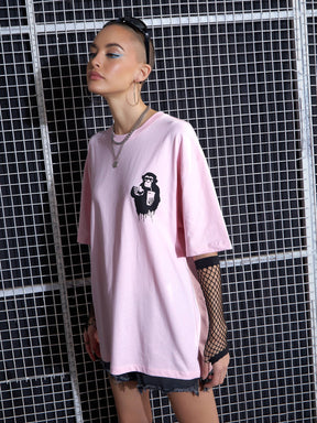 Pink ADDICTED Printed Oversize T-Shirt-SASSAFRAS