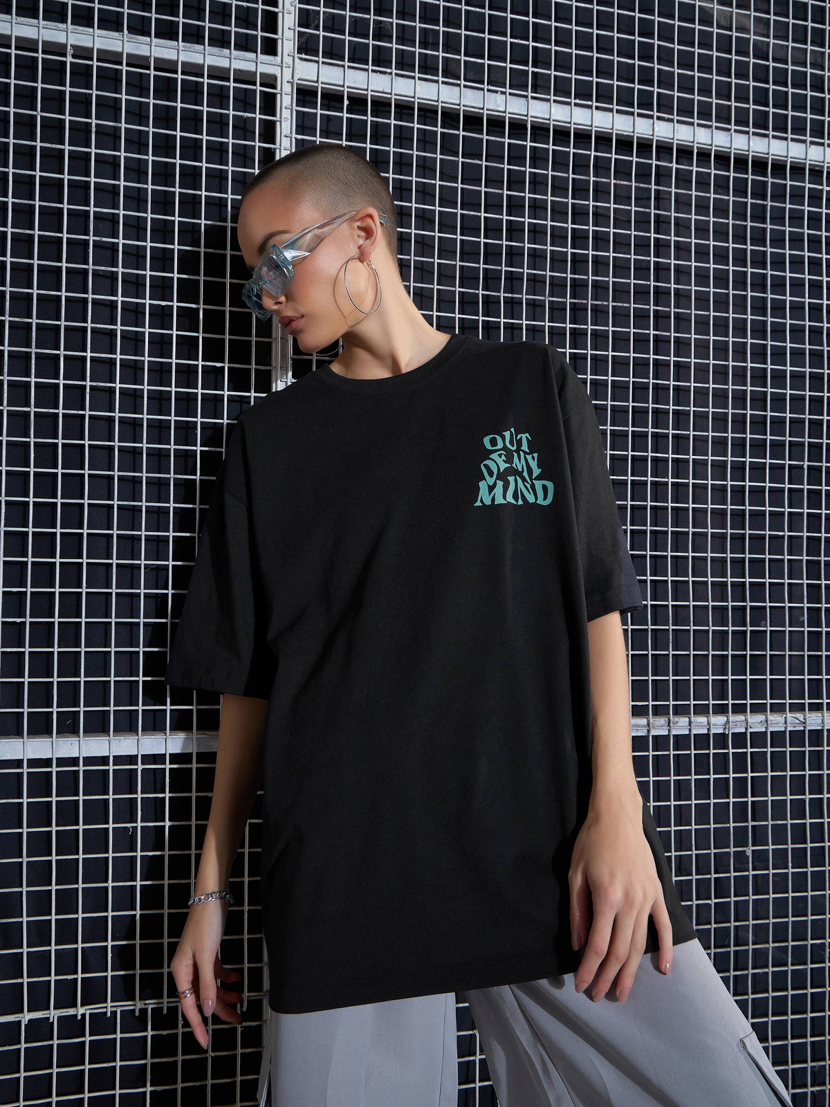 Black OUT OF MY MIND Printed Oversized T-Shirt-SASSAFRAS