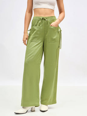 Olive Twill Front Zip Corset Top With Cargo Pants-SASSAFRAS