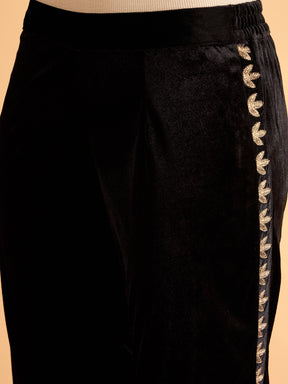 Black Velvet Embroidered Tulip Pants