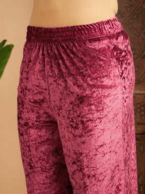 Women Pink Velvet Straight Pants
