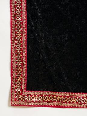 Women Black Velvet Lace Detail Dushala