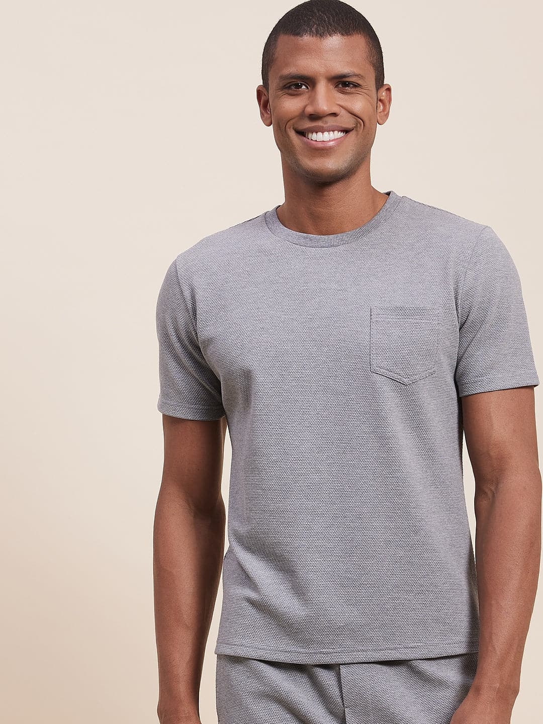 Men's Grey Melange Slim Fit Pocket T-Shirt-Men's T-Shirt-SASSAFRAS