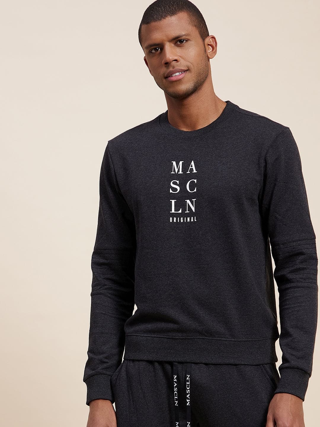 Men's Dark Grey Vertical MASCLN Print Sweatshirt-Men's Sweatshirt-SASSAFRAS