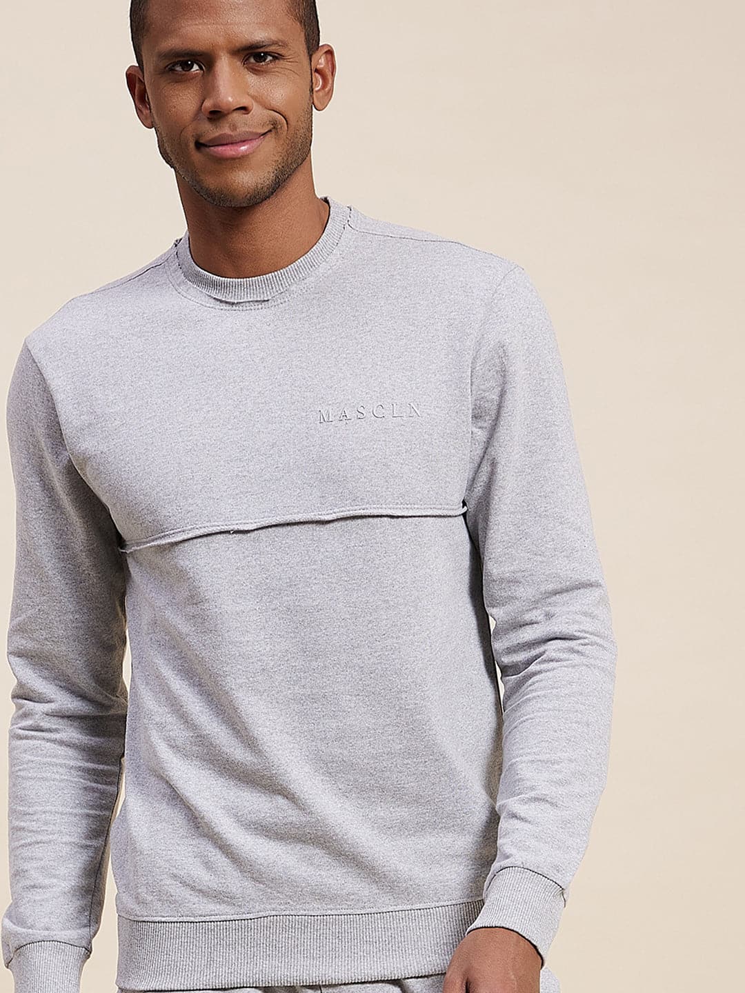 Men's Grey MASCLN Puff Print Sweatshirt-Men's Sweatshirt-SASSAFRAS