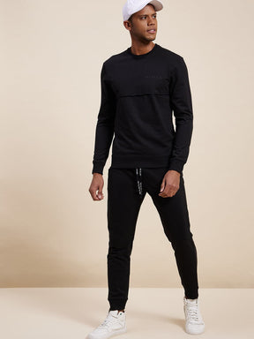 Men's Black MASCLN Puff Print Sweatshirt-Men's Sweatshirt-SASSAFRAS