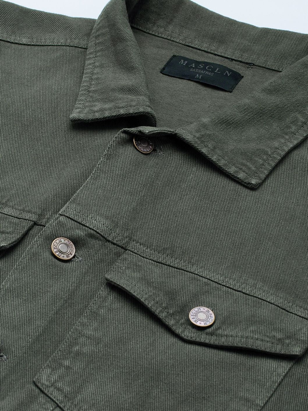 Men's Olive Solid Denim Jacket