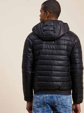 Men's Black Full Sleeve Puffer Hoodie Jacket