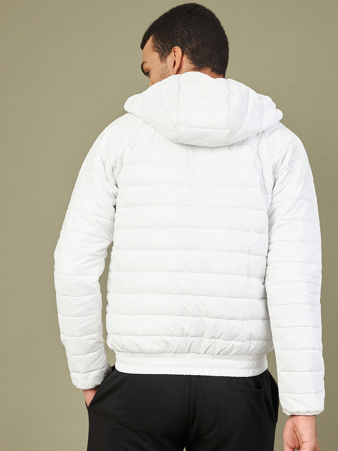 Men's White Full Sleeve Puffer Hoodie Jacket