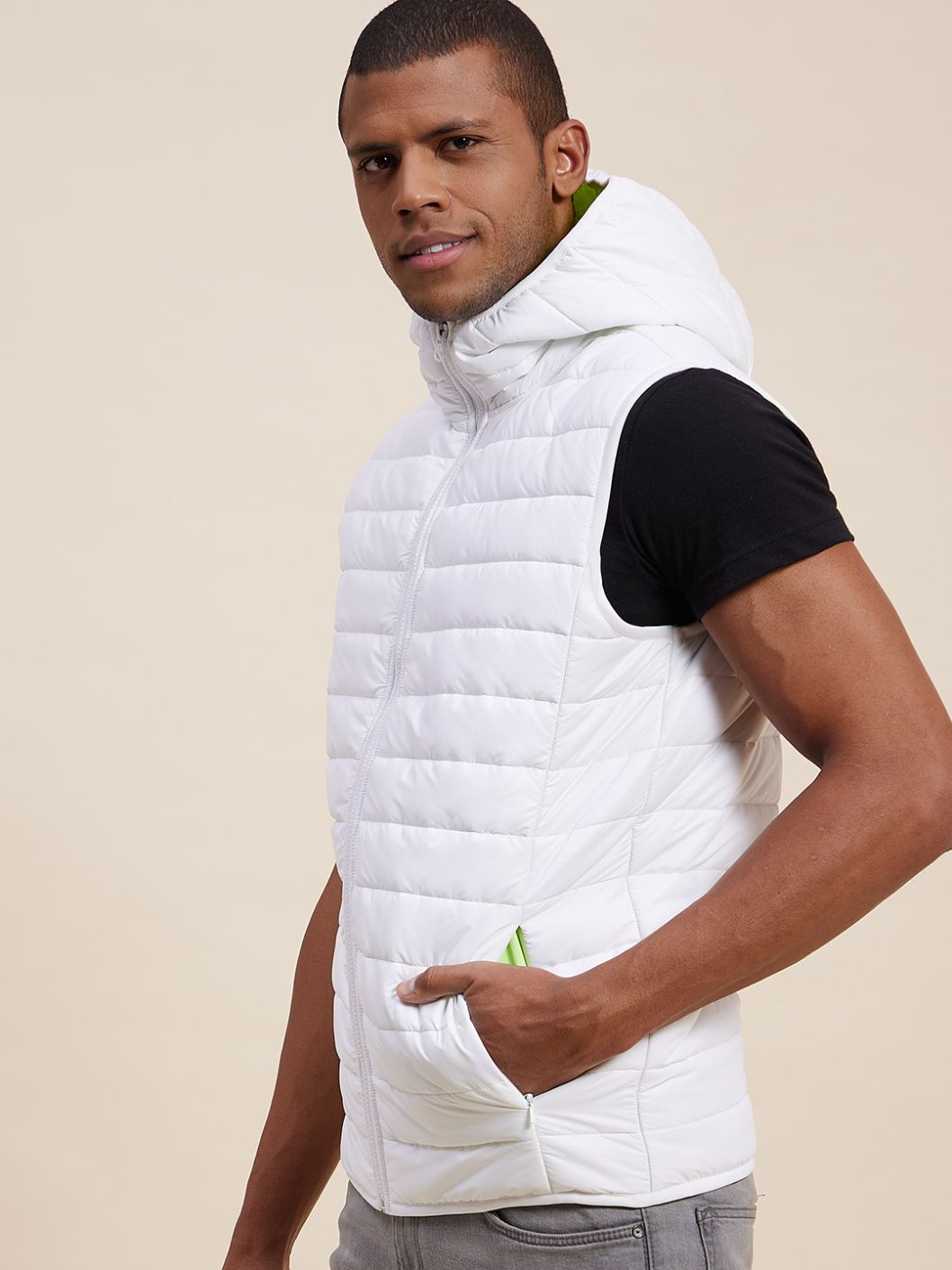 Buy Men's White Sleeveless Puffer Hoodie Jacket Online at Sassafras