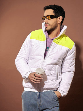 White & Yellow ColorBlock Puffer Jacket-MASCLN SASSAFRAS