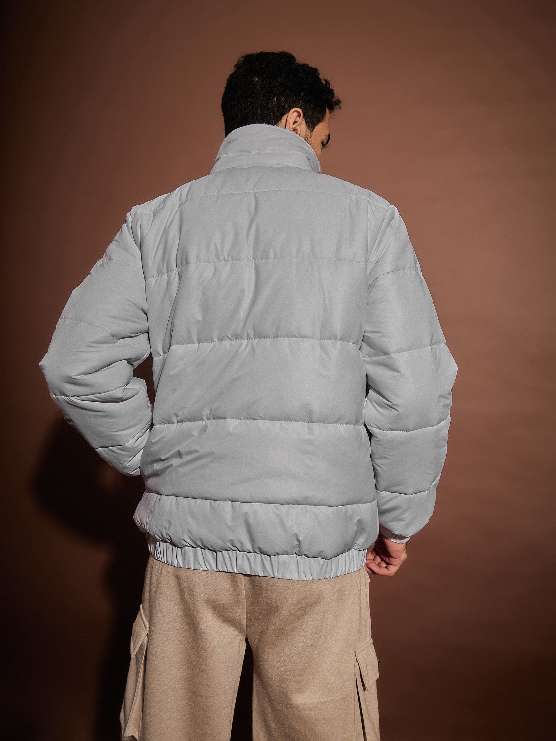 Grey Front Pocket Puffer Jacket-MASCLN SASSAFRAS