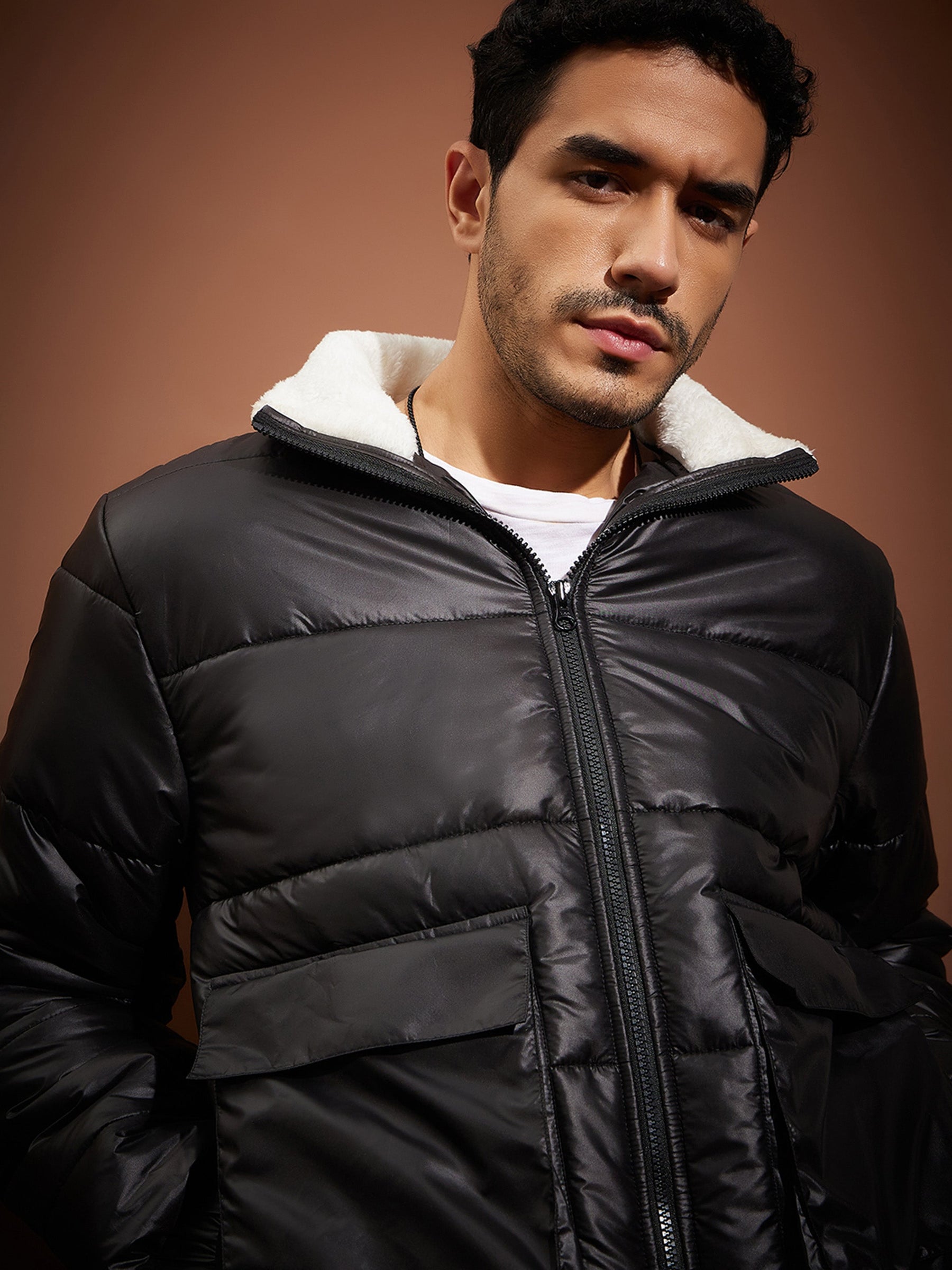 Black Front Pocket Puffer jacket-MASCLN SASSAFRAS