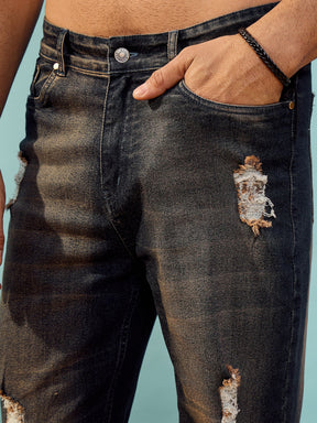 Navy Washed Distressed Oversize Jeans-MASCLN SASSAFRAS
