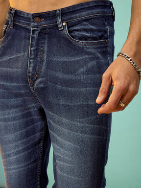Navy Washed Slim Fit Jeans-MASCLN SASSAFRAS