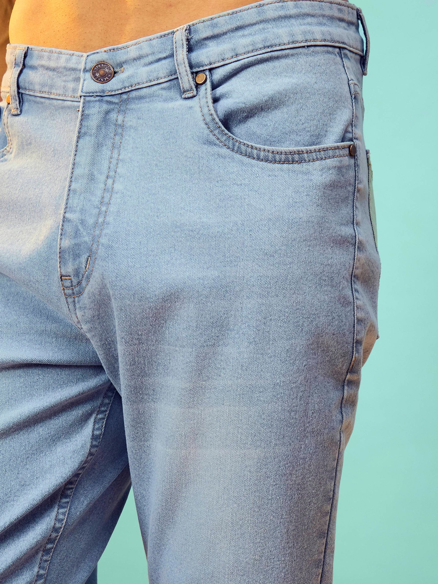 Blue Washed Slim Fit Jeans-MASCLN SASSAFRAS