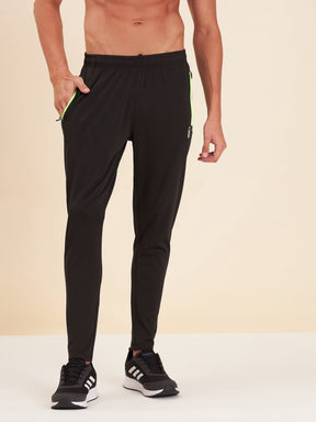 Men Black Dry Fit Stretchable Slim Track Pants-Men's Track Pants-SASSAFRAS