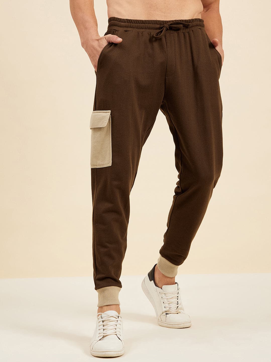 Brown Terry Side Pocket Joggers-MASCLN