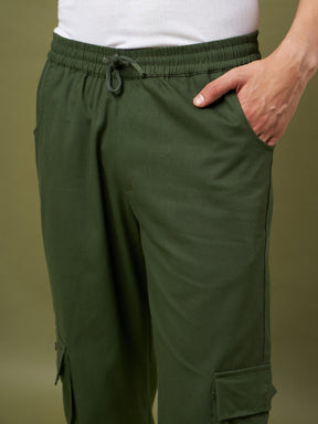 Olive Twill Cargo Pants-MASCLN SASSAFRAS