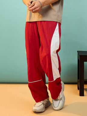 Red & White Colorblock Parachute Pants-MASCLN SASSAFRAS