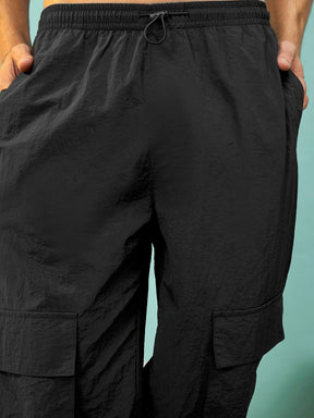 Black Utility Pockets Parachute Pants-MASCLN SASSAFRAS