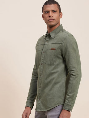 Men's Olive Denim Jacket Shirt