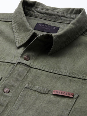 Men's Olive Denim Jacket Shirt