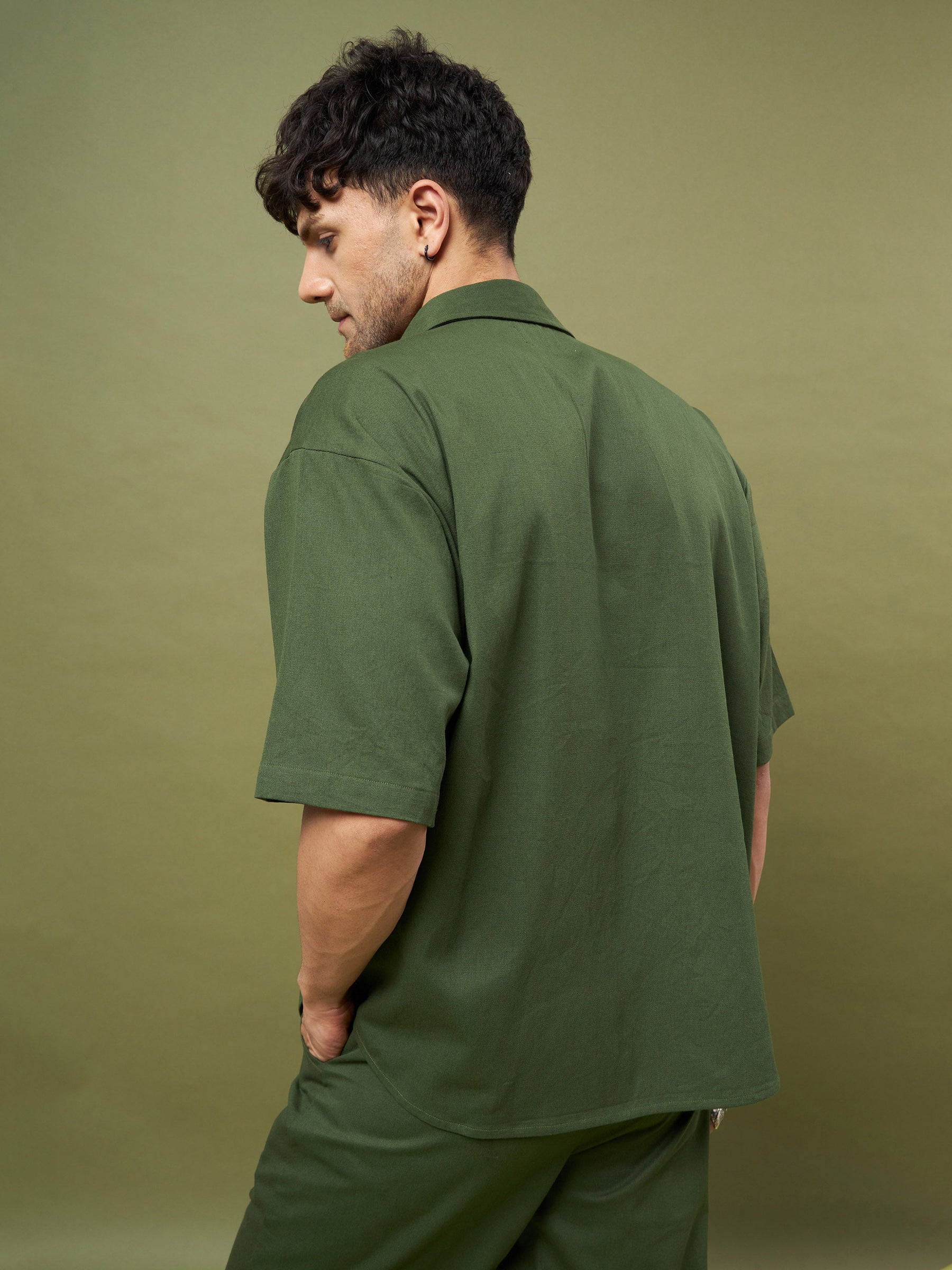 Olive Twill Box Pocket Oversized Shirt-MASCLN SASSAFRAS