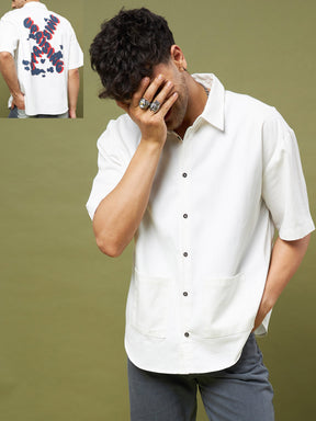 White Twill UPRISING Printed Oversized Shirt-MASCLN SASSAFRAS
