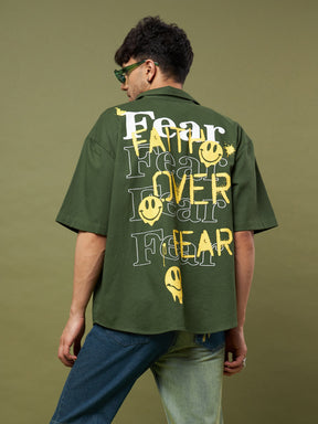 Olive Twill FEAR Printed Oversized Shirt-MASCLN SASSAFRAS