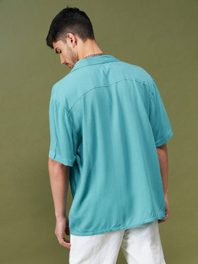 Unisex Teal Blue Solid Relax Fit Shirt-MASCLN SASSAFRAS