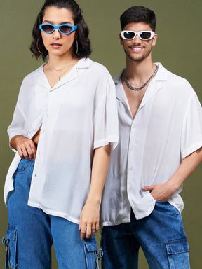 Unisex White Solid Relax Fit Shirt-MASCLN SASSAFRAS