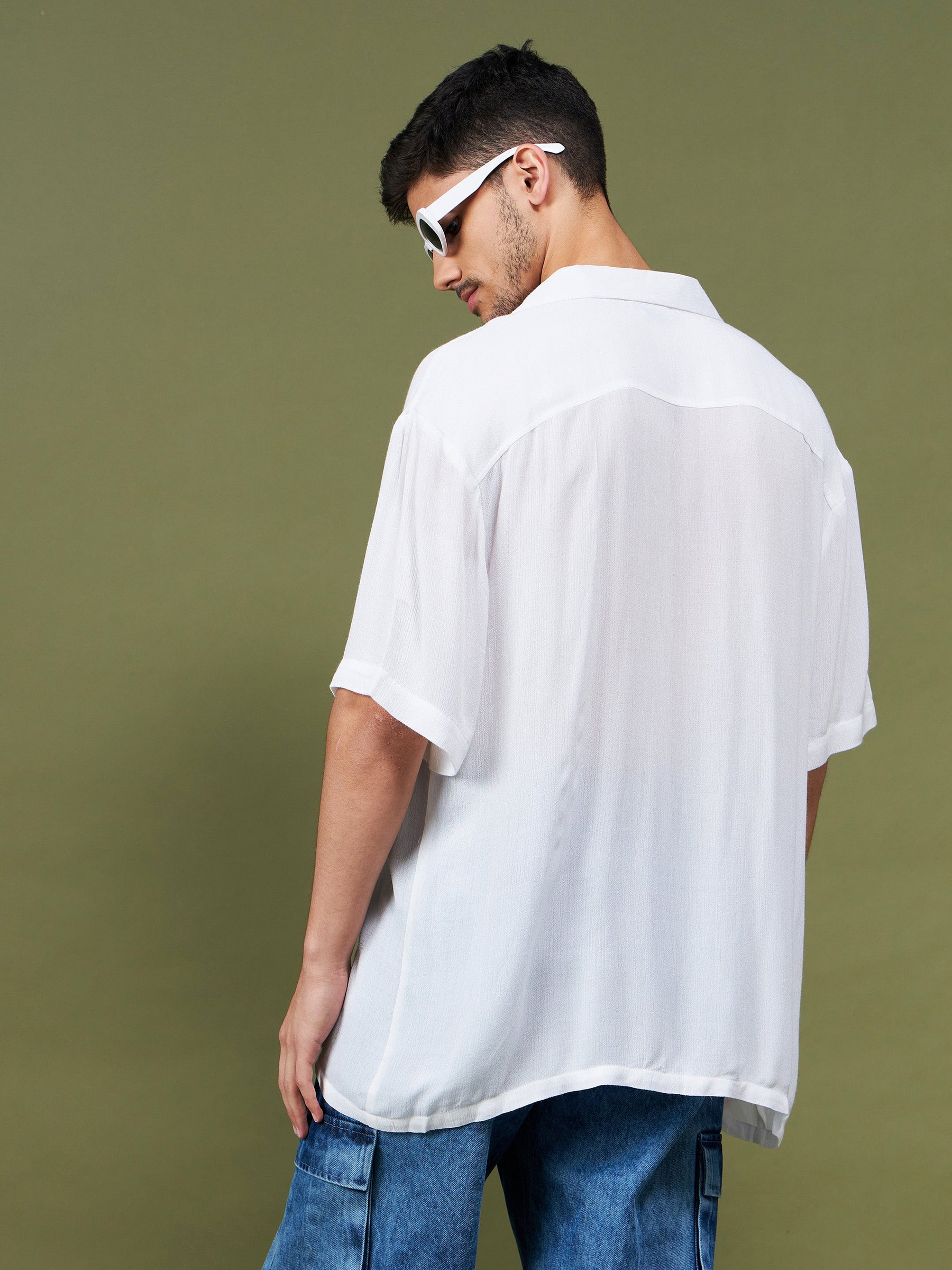 Unisex White Solid Relax Fit Shirt-MASCLN SASSAFRAS