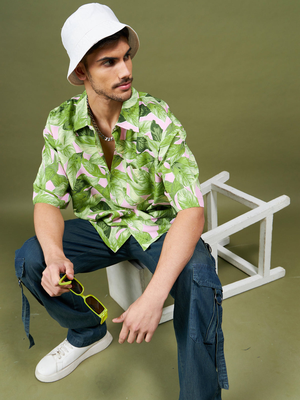 Green Tropical Oversized Shirt-MASCLN SASSAFRAS