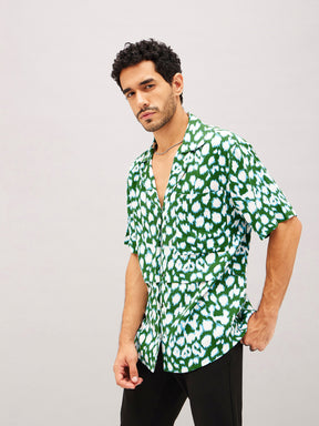 Green & White Abstract Short Sleeve Relax Shirt-MASCLN SASSAFRAS