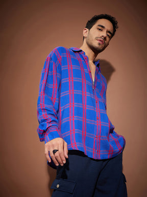 Blue & Red Check Oversized Shirt-MASCLN SASSAFRAS