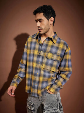 Yellow & Blue Check Oversized Shirt-MASCLN SASSAFRAS